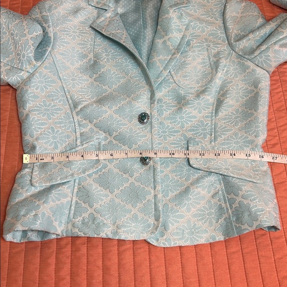 Ice Light Blue Jacquard Floral Blazer with Rhinestone Snap Buttons size 8 - Picture 13 of 16